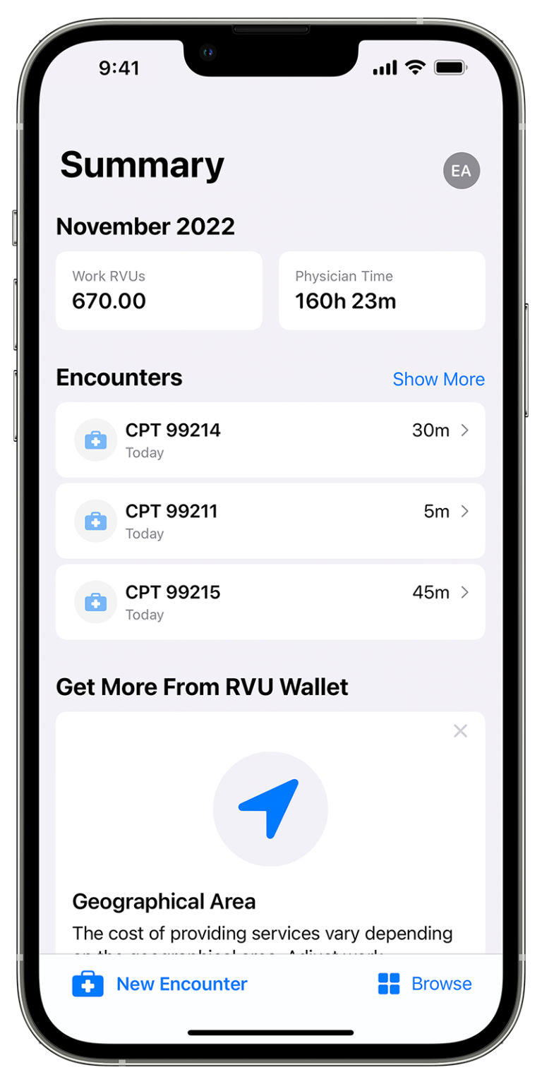 RVU Wallet track RVUs and Time